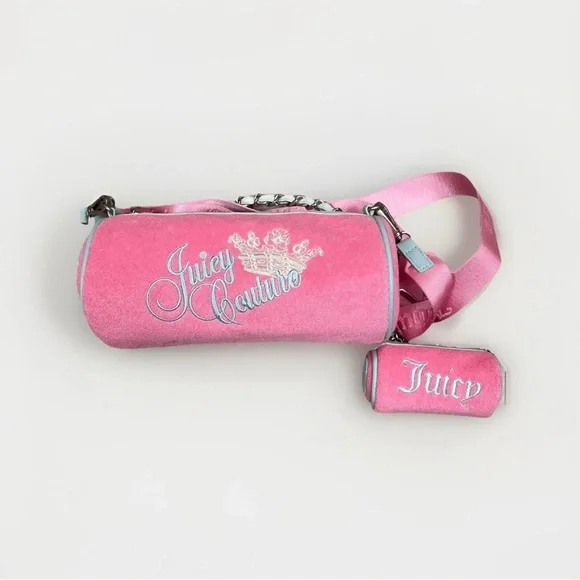 Y2K Juicy Couture Pink Heritages Barrel Bag - Pink with Mini Bag Charm - Picture 1 of 5